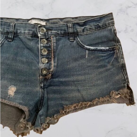 Free People Black Jean Shorts Distressed Cut-Off Style - Picture 2 of 8